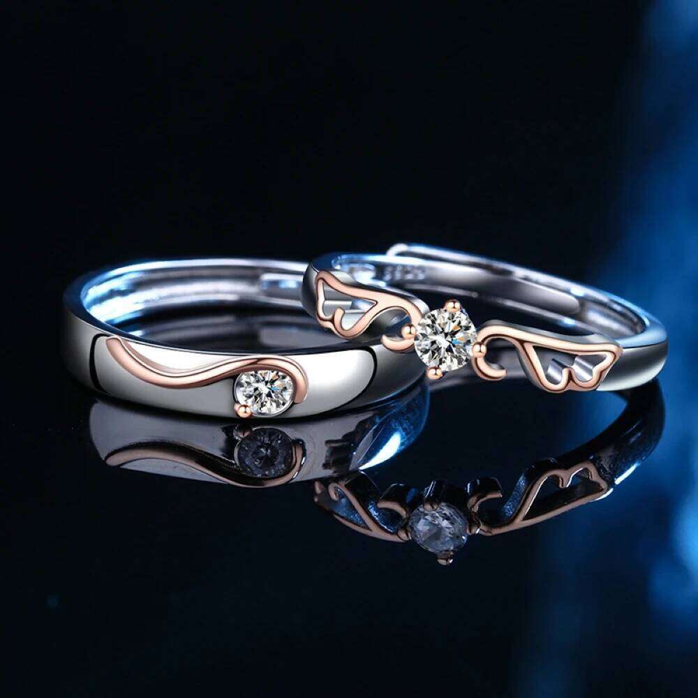 Copper Plated Platinum Rose Gold Wing Adjustable Overlap Open Couple Ring Men Women Fly Together Finger Jewelry Bijoux W260311