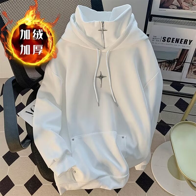 Stylish Designer Hoodie High-neck Solid Color Hooded Sweatshirt For Men And Women Trendy Loose-fitting Couple's Casual Shirt Retro Hooded Jacket