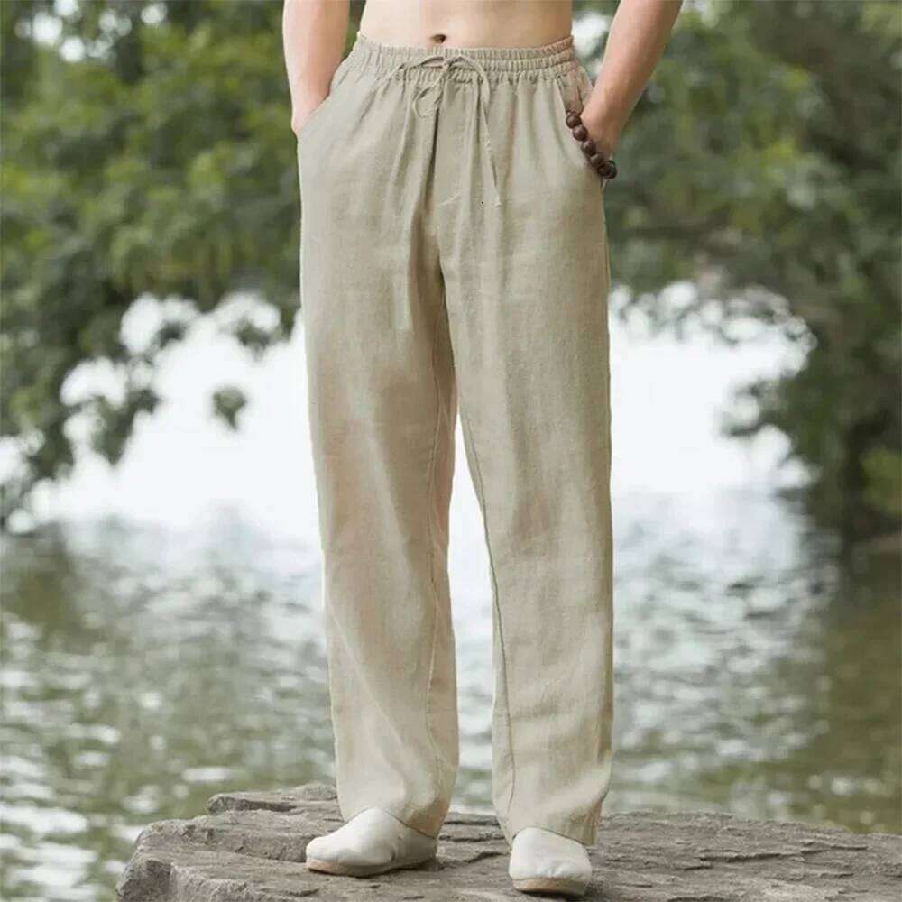 New Men's Beach Joggers Fashion Cotton Linen Sweatpants Casual Pants Hawaiian Vacation Loose Spring/Summer Long M-4XL