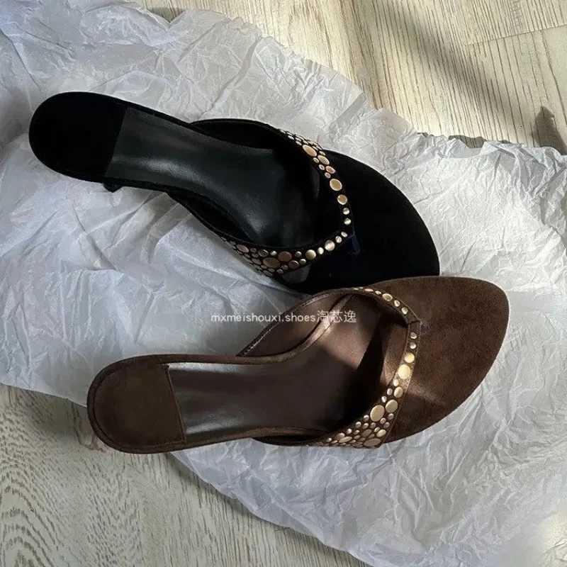 Studded High Heel Shoes Women Summer Flip Flop Sandals Sexy Thin Heels Shoes Designer Sandals Sandalen Sandalias K260312