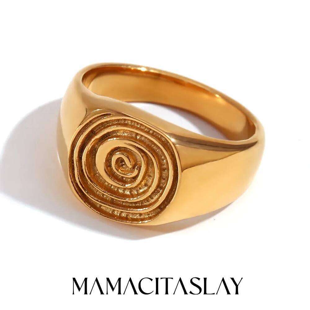 MamacitaSlay Unique Fingerprint Swirl Ripple Gold Silver Colour Rings Womens Stainless Steel Tarnish Free Jewelry Accessories H260312