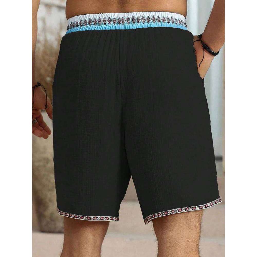 Vintage Patchwork Ethnic Printed Men 2026 Spring Summer Seaside Beach Casual Breathable Leisure Mens Loose Shorts
