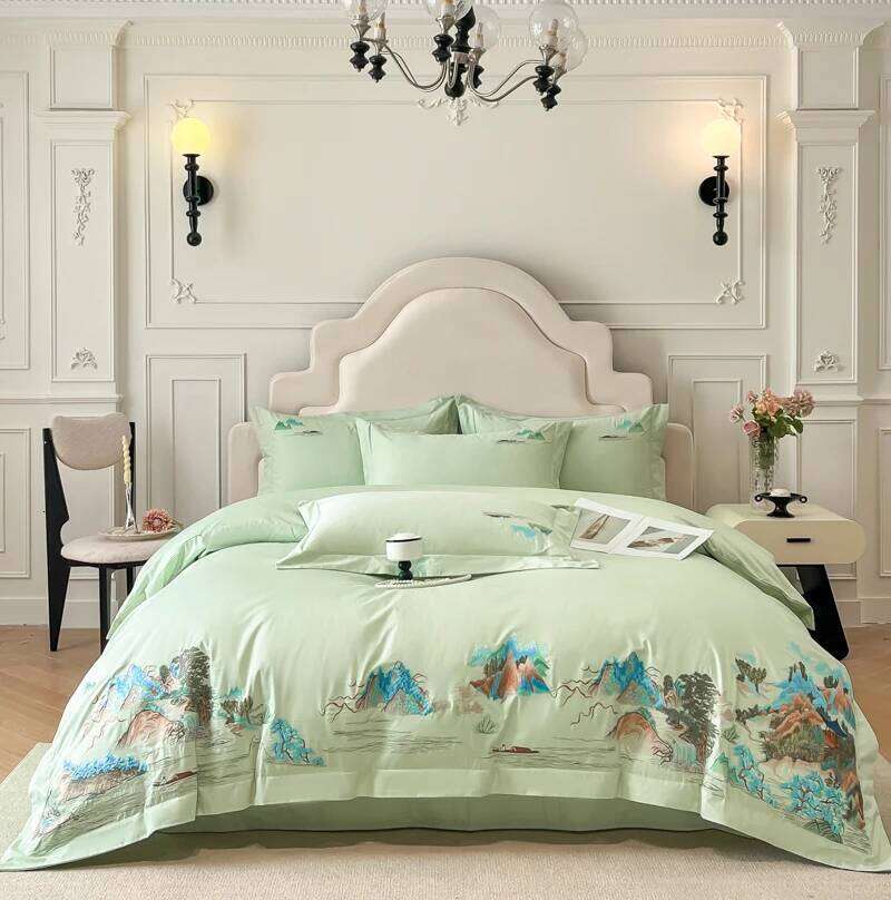 High-grade New Chinese Class A Pure Cotton Four-piece Embroidery Quilt Cover Bed Sheets King Queen Bedding Set H260312