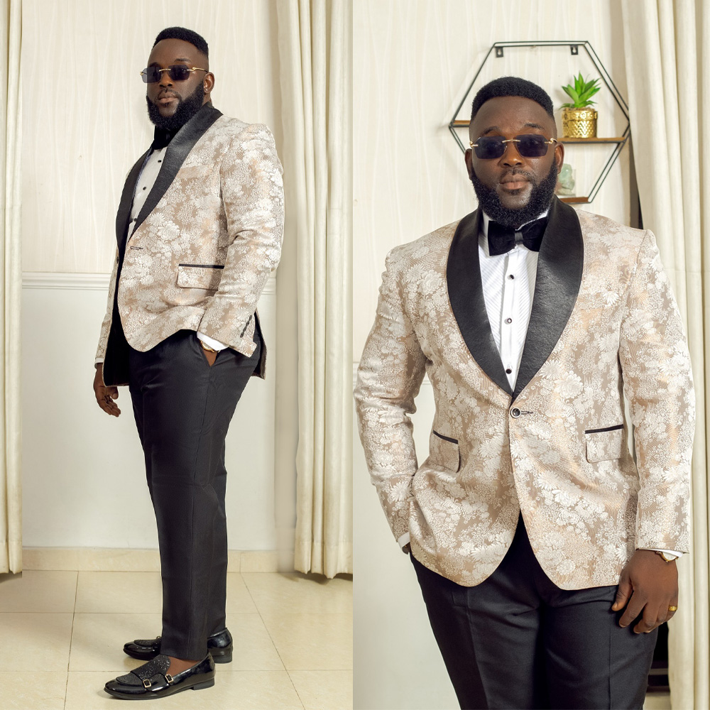 Vintage Men Suits 2 Pieces Shawl Lapel Blazer Tailor-Made Jacquard Jacket One Button Groom Prom Party Customized Coat Black Pants Plus Size