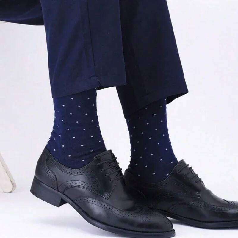 5/10 Pairs Men's Rhombus Blue Business Mid Tube Anti Odor Sweat Absorbing Comfortable Breathable All Season Casual Socks Z260312