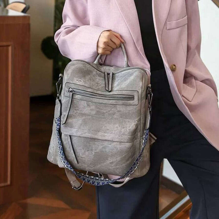 OLOEY Women's Waterproof And Anti-Theft PU Leather Large Capacity Retro Travel College Style Laptop Backpack Shoulder Bag Handbag anti-theft back