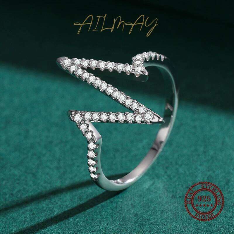 Ailmay 2021 New Style Real 925 Sterling Silver Fashion Personality Lightning Zircon Finger Ring For Women Luxury Party Jewelry H260312