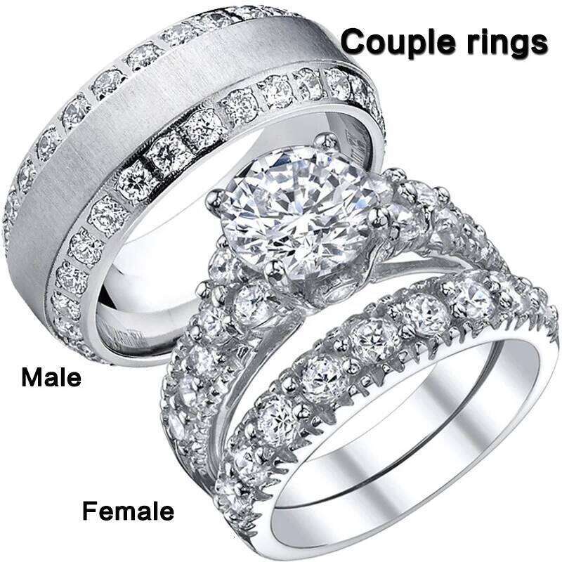 Sweet romantic couple men stainless steel ladies wedding ring set valentine's day jewelry H260312