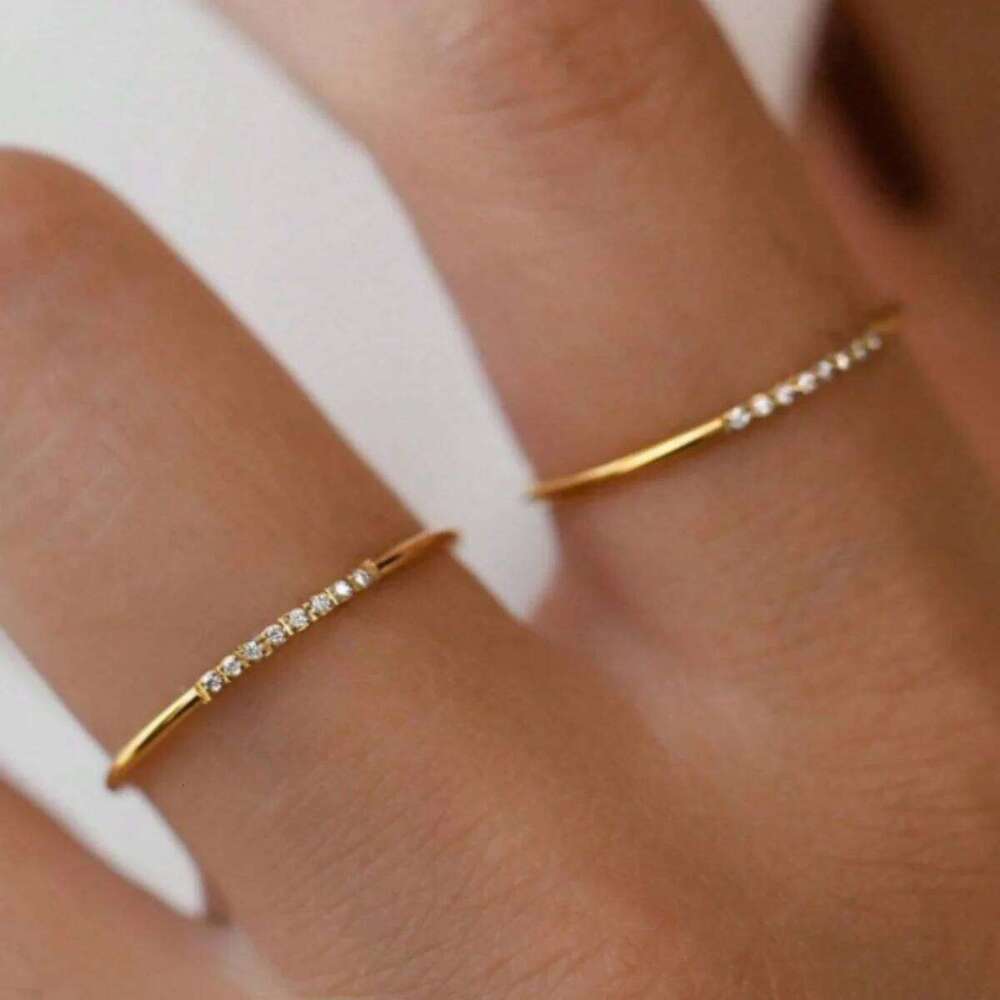 Vintage 18K Gold Plated Stainless Steel Diamond Thin Ring for Women Fashion Jewelry Party Gifts H260312