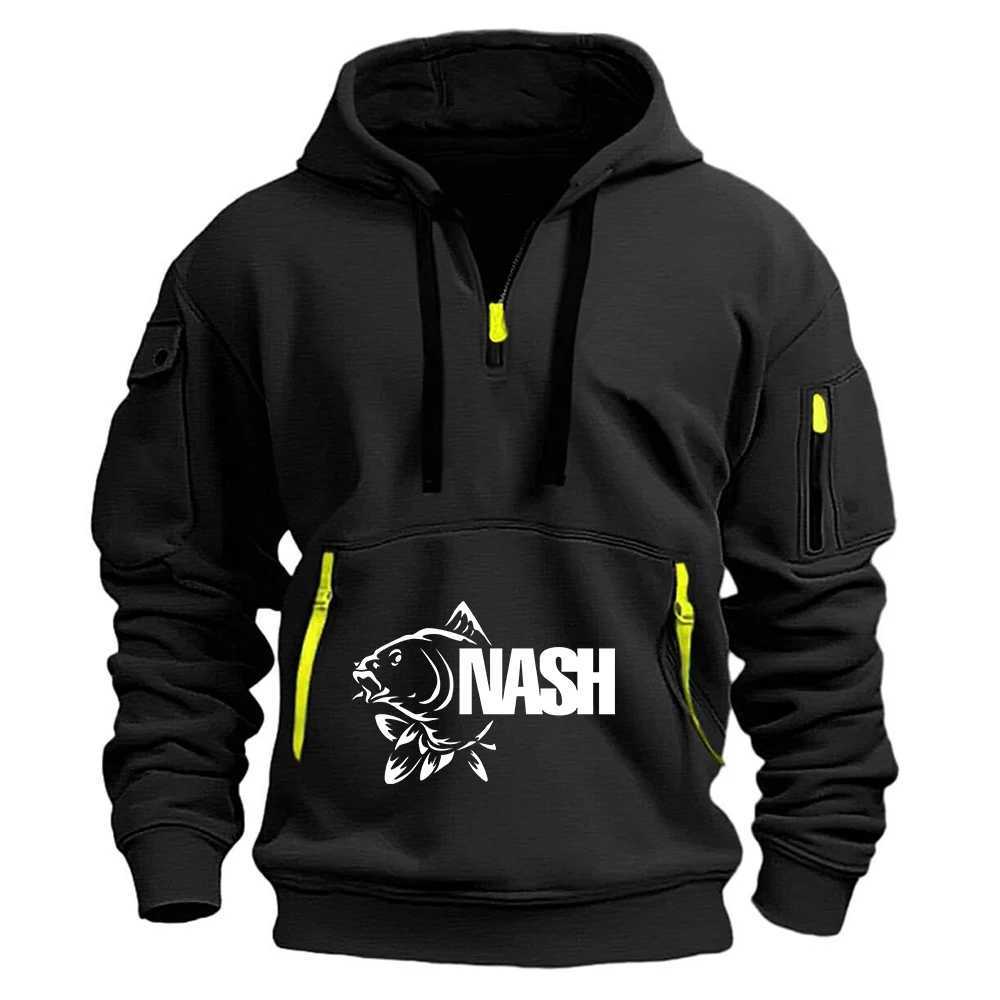 Funny Fishinger Carp Fish Fisherman 2025 Men New Half Zipper Hoodie Spring Autumn New Casual With Pockets Pullover M260312