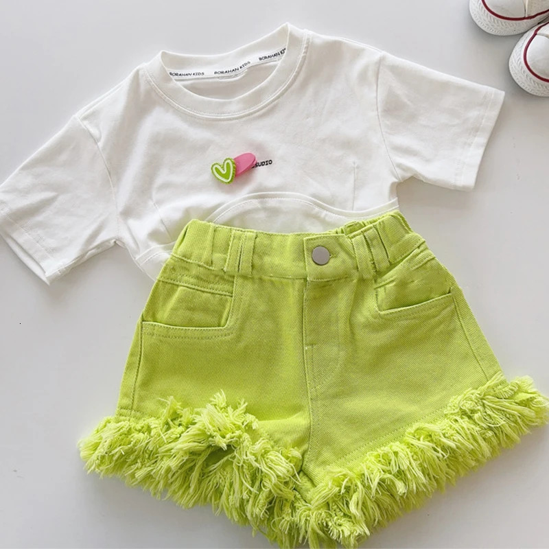 Summer Girls Tassel Denim Shorts Korean Childrens High Waist Loose Jeans Short Pants Girl Fashion Thin pants 27Years 260311