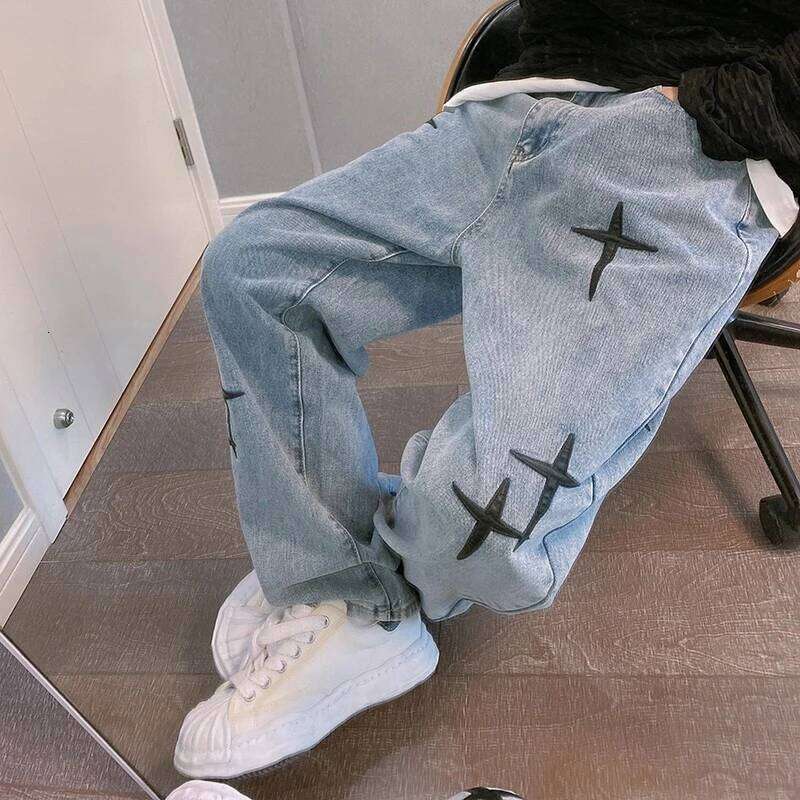 Prints Men 2023 New Streetwear Baggy Wide Leg Jeans Korean Fashion Drapes Straight Casual Loose Denim Cargo Pants 26Y0312