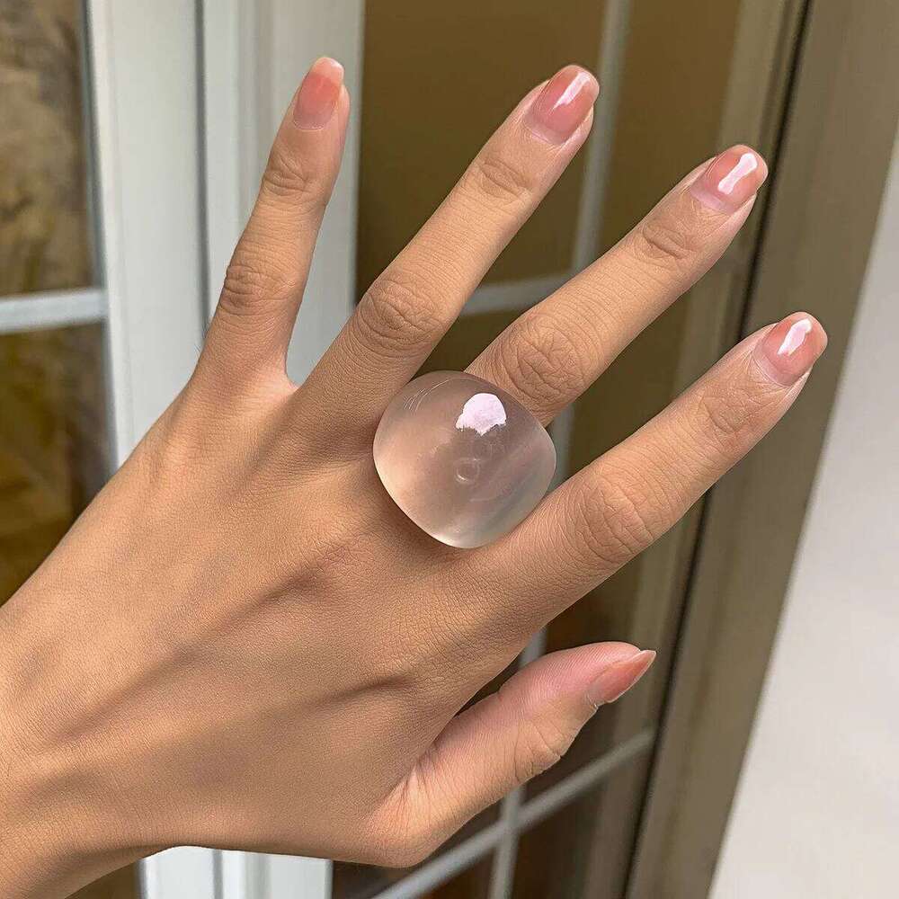New Fashion Colorful Macarons Transparent Arc Resin Acrylic Geometric Rings for Women Girls Party Exaggerated Chic Jewelry Gifts H260312