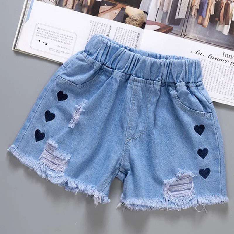 Summer Girls Lace Denim Shorts Korean Fashion Toddler Bow Ribbon Love Hearts Print Casual Versatile Children Clothing 260311