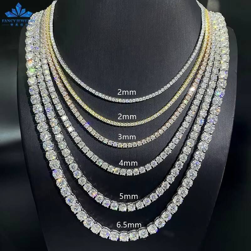 Wholesale Price Hip Hop Fine Jewelry Necklace 3MM 4MM 5MM 925 Sterling Silver D-VVS Diamond Moissanite Tennis Chain Necklace