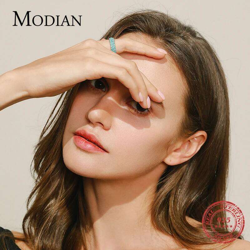 MODIAN Genuine 925 Sterling Silver Luxury Turquoise Finger For Women Vintage Retro Bohemian Style Rings Fine Jewelry Anel H260312
