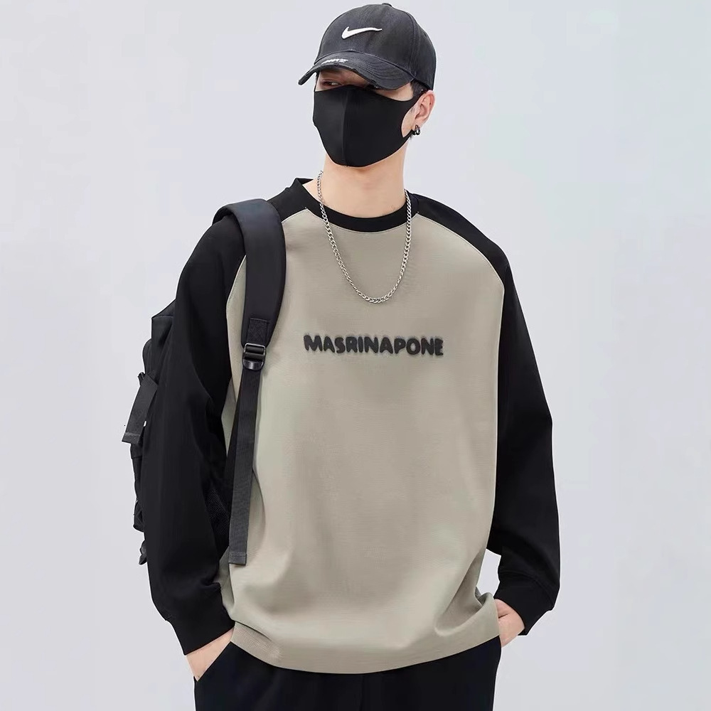 Raglan Sleeve Autumn Designer Hoodie And Winter Patchwork Raglan Sleeve Flocked Youthful Trendy Letter Simple Unisex Sweatshirt