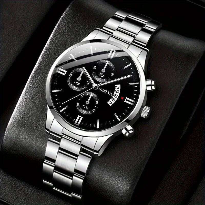 2pcs/set Fashion Watch Set with Alloy Strap Business Casual Sports Quartz Men's Watches Are Perfect Gifts for Men.