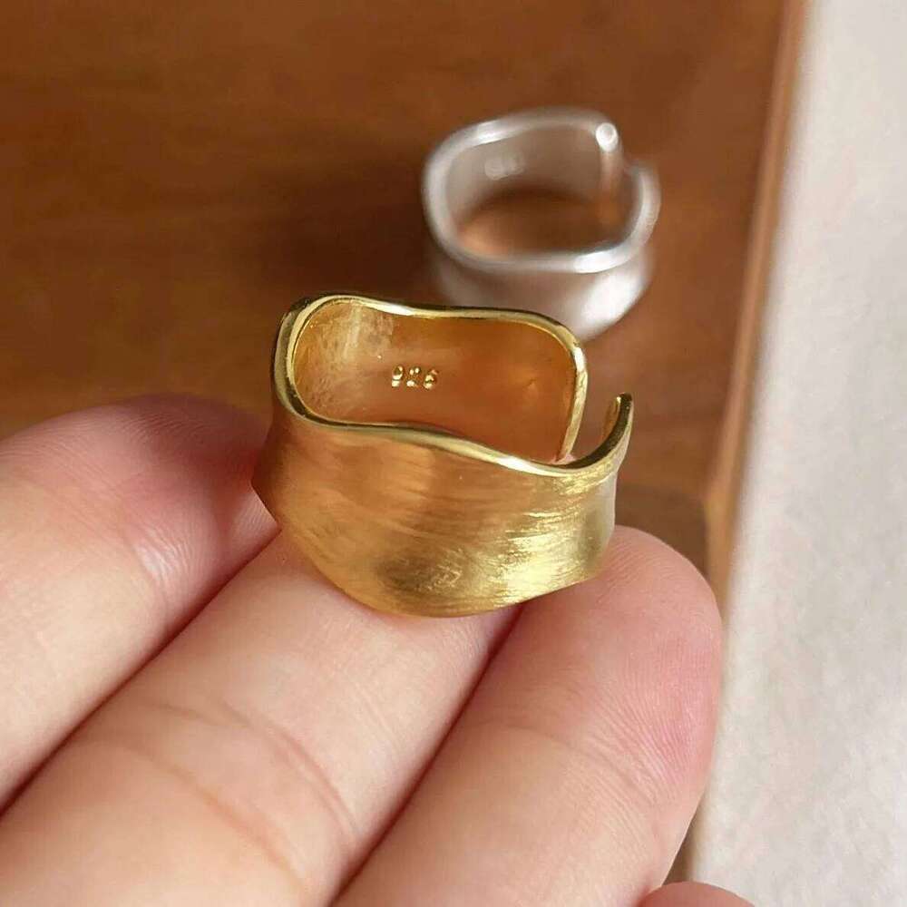 925 Sterling Silver Women Fine Jewelry Finger Adjustable Open Simple Vintage Gold Ring For Party Birthday Gift H260312