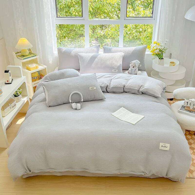 2025 new Zouzou yarn washed cotton color matching bed sheet four-piece set, student dormitory home three-piece set H260312