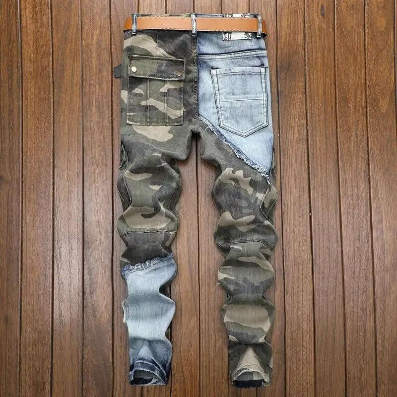 Men's Jeans Fashion Retro Slim Fit Elastic Pencil Pants Male Denim Camouflage Cowboy Long Trousers High-quality Jeans Men's Clothing