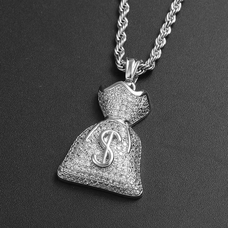 Wholesale Yellow Gold 925 Sterling Silver VVS Moissanite Diamond Solid Money Bag Pendant Luxury Dollar Charm Pendant