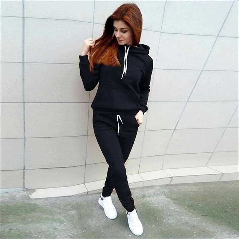 Harajuku Casual Jogging Women's Hooded Sportswear Suit Set Clothing C260312
