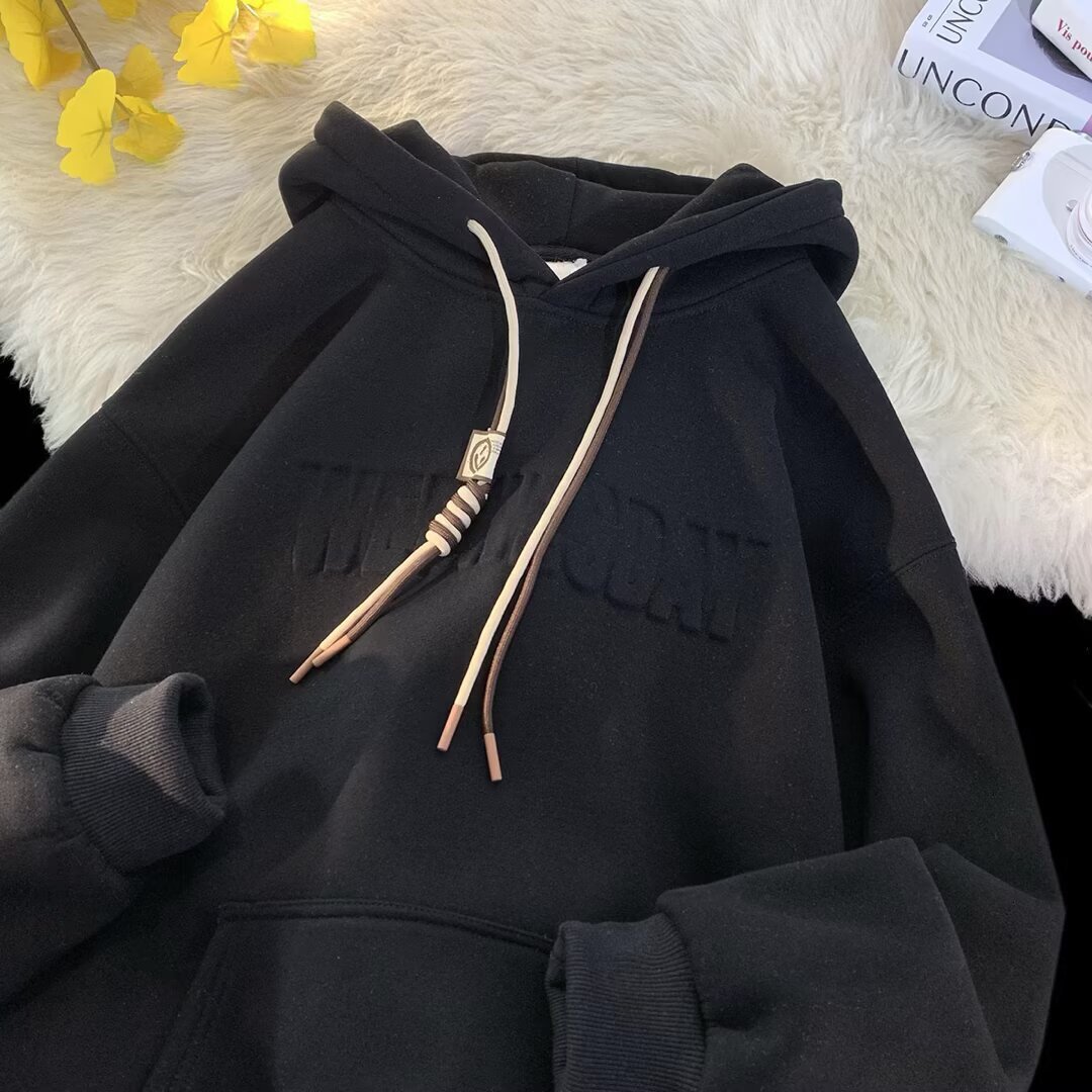 Heavyweight Hooded Sweatshirt For Men Autumn And Winter Trendy Brand Loose Designer Hoodie Fit Fleece-lined Thickened Embossed Jacket