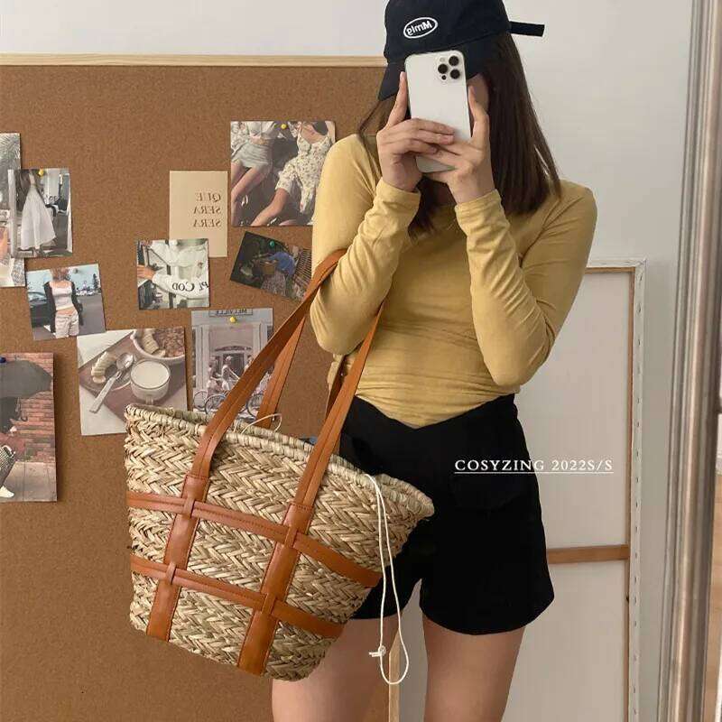 Basket Summer Straw Fashion Beach Big Rattan Shoulder Bags Large Capacity Woven Bag Hand-Made Handbags WONST
