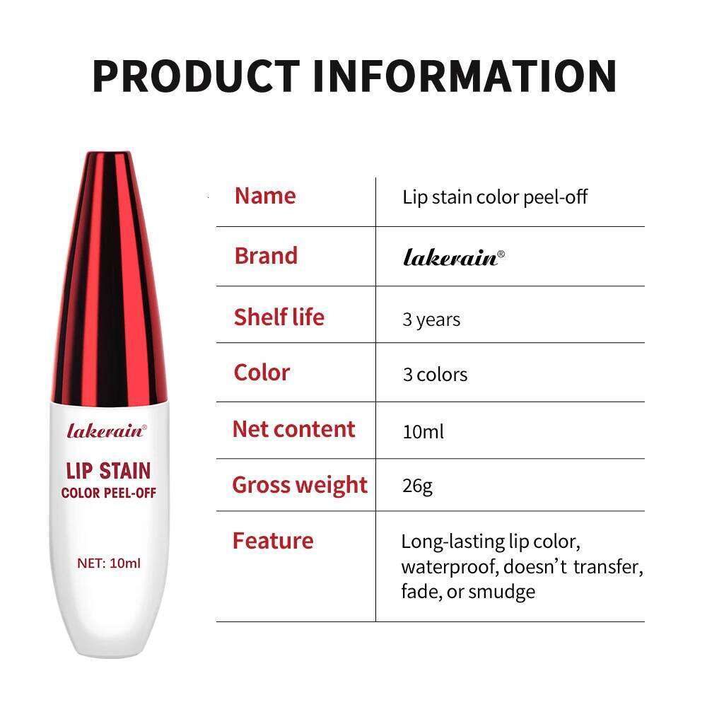 3 Colors Waterproof Lip Stain Color Peel-Off, Not Easy to transfer&Non-stick cup W260311