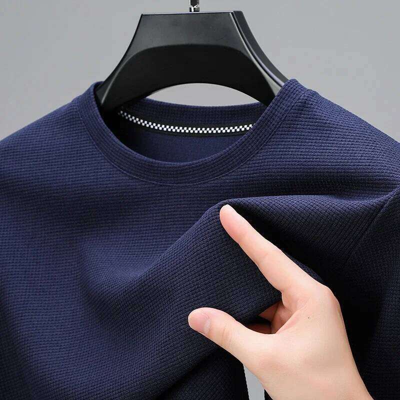 2024 Men's New Waffle Round Neck Short Sleeved T-shirt Summer Comfortable Top