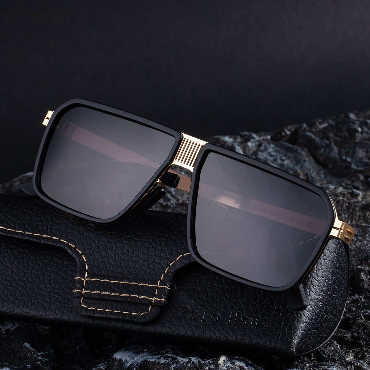 New vintage double-bridge sunglasses men, stainless steel square frame, high-end feel, polarized glasses for driving, available in bulk