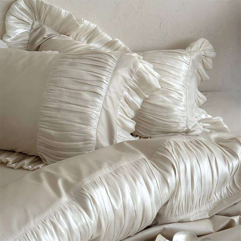 French Romance Pleated Ruffles Princess Wedding Bedding Set 600TC Egyptian Cotton Duvet Cover Flat/Fitted Sheet Pillowcases 4Pcs H260312
