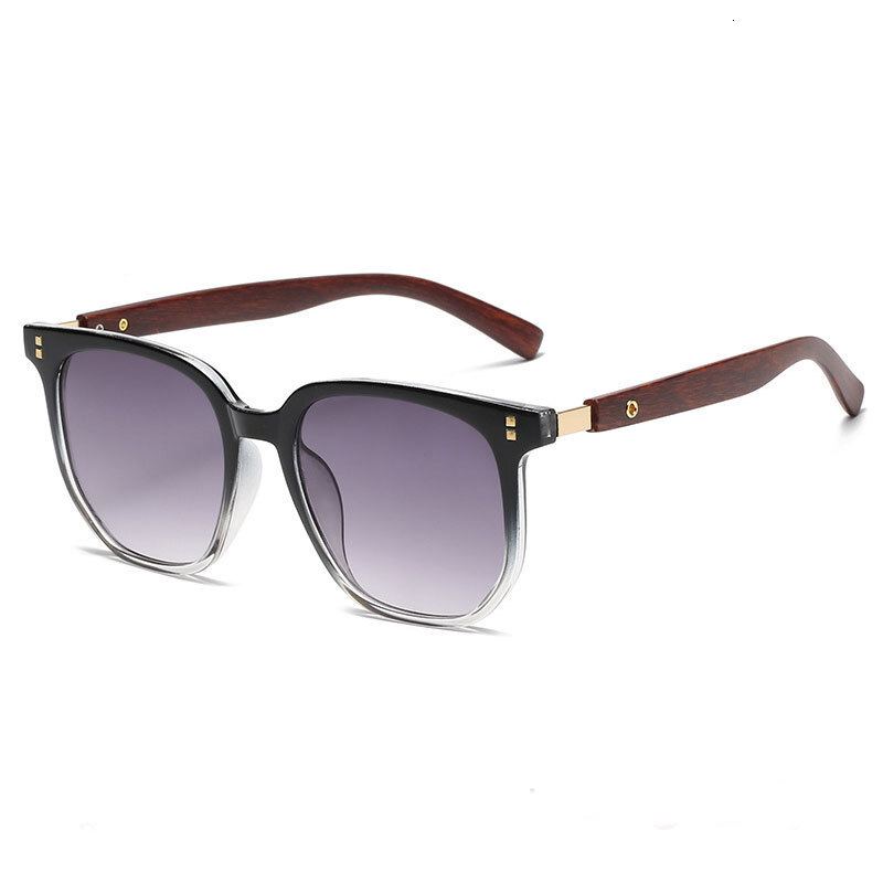 New Retro Polygonal Tea Frame Wood Grain Temple Korean Same Style Personality Trendy Women's Sunglasses