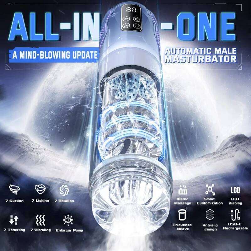 Masturbator Penis Pump Male Sex for Men 7 Thrusting Rotating Vibrating Sucking LCD Adult Toys Pumps & Enlargers Z260312