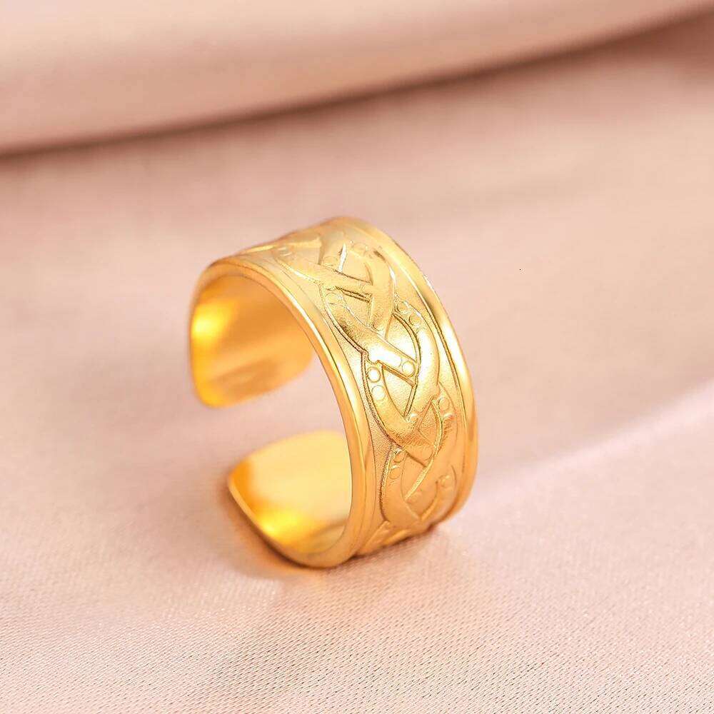 Stainless Steel Rings Bohemian Geometric Open Adjustable Wide Fashion Vintage Fine Ring For Women Jewelry Anniversary Gift H260312