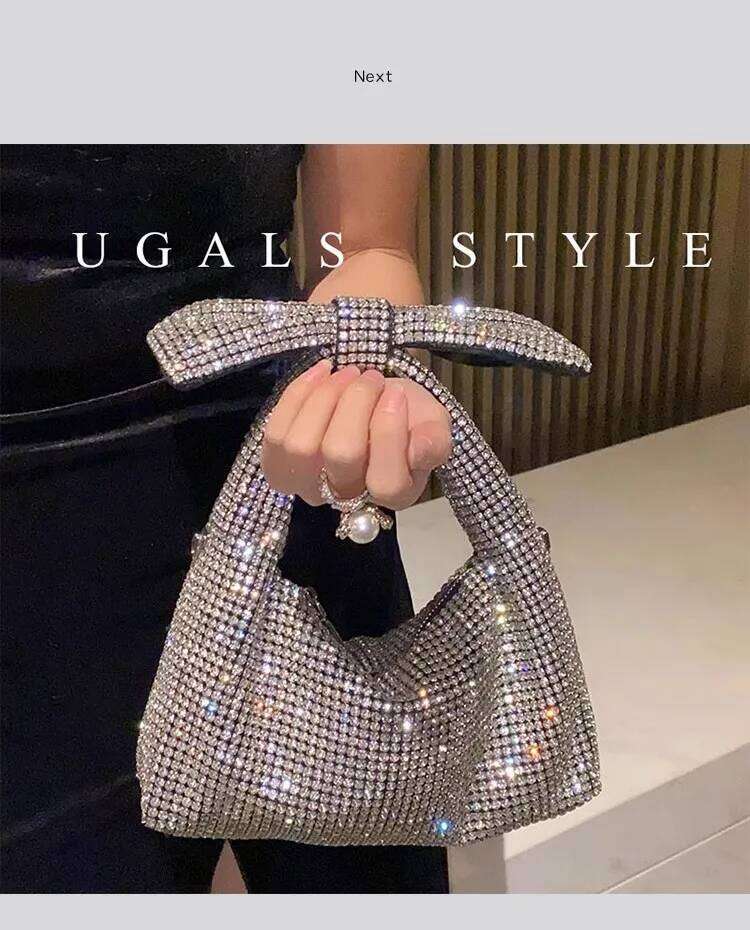 Women Handbag Fashion Glitter Shiny Diamond Bow Knot Clutch Purse Crystal Rhinestones Evening Wedding Party Banquet Bag