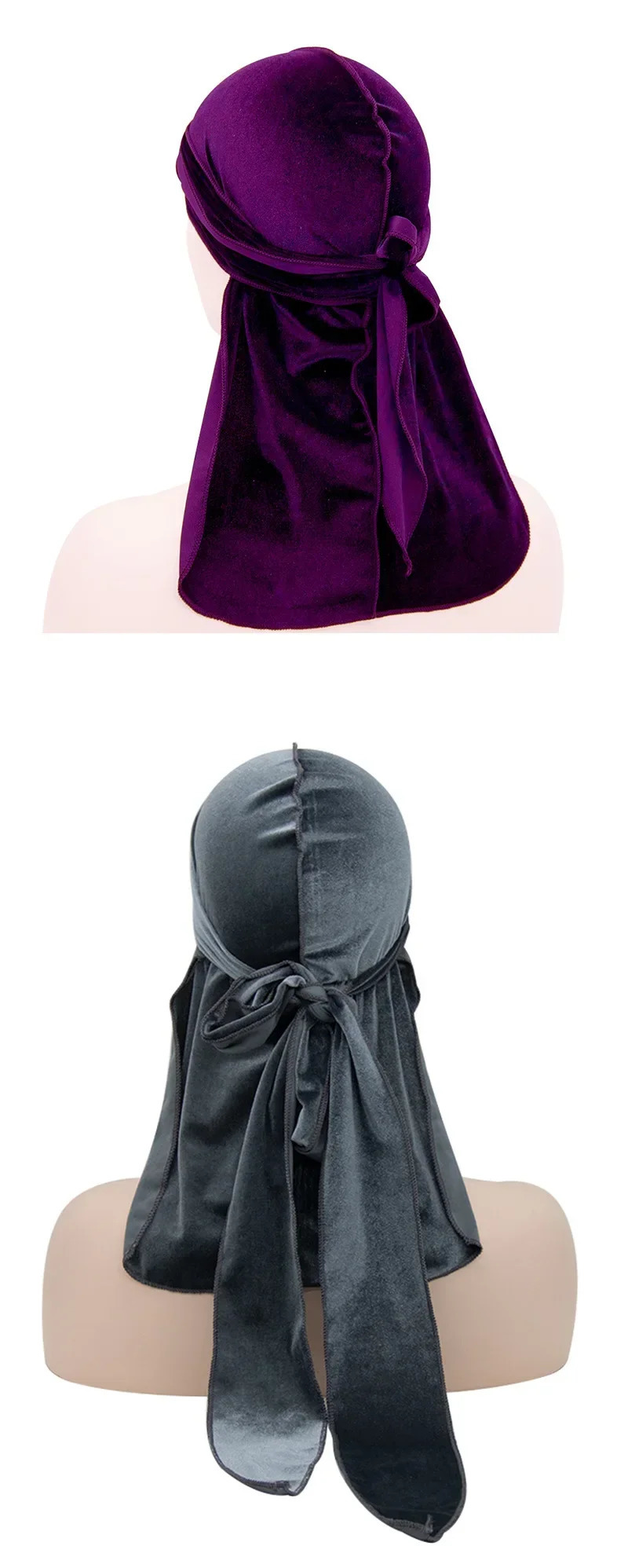 Unisex Women Men Velvet Durag Long Tail Headwrap Bandana Elastic Durags Wave Caps Mens Doo Rag Turban Cap Hip-hop Pirate Hat 260304