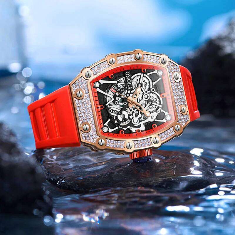 2022 New Men's Watch ONOLA Fashion Luxury Diamond Inlaid Design Quartz Waterproof Tape Watches Men Relogio Masculino Clock - view 6