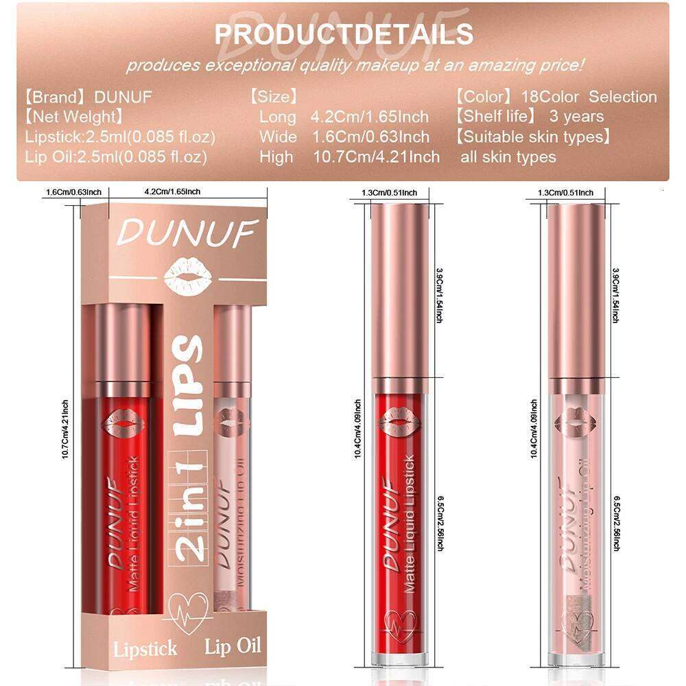 DUNUF Gloss And Lip Oil Set 2-Piece Long-Lasting Waterproof Matte Moisturizing Non-Fading Lipstick Collection W260311