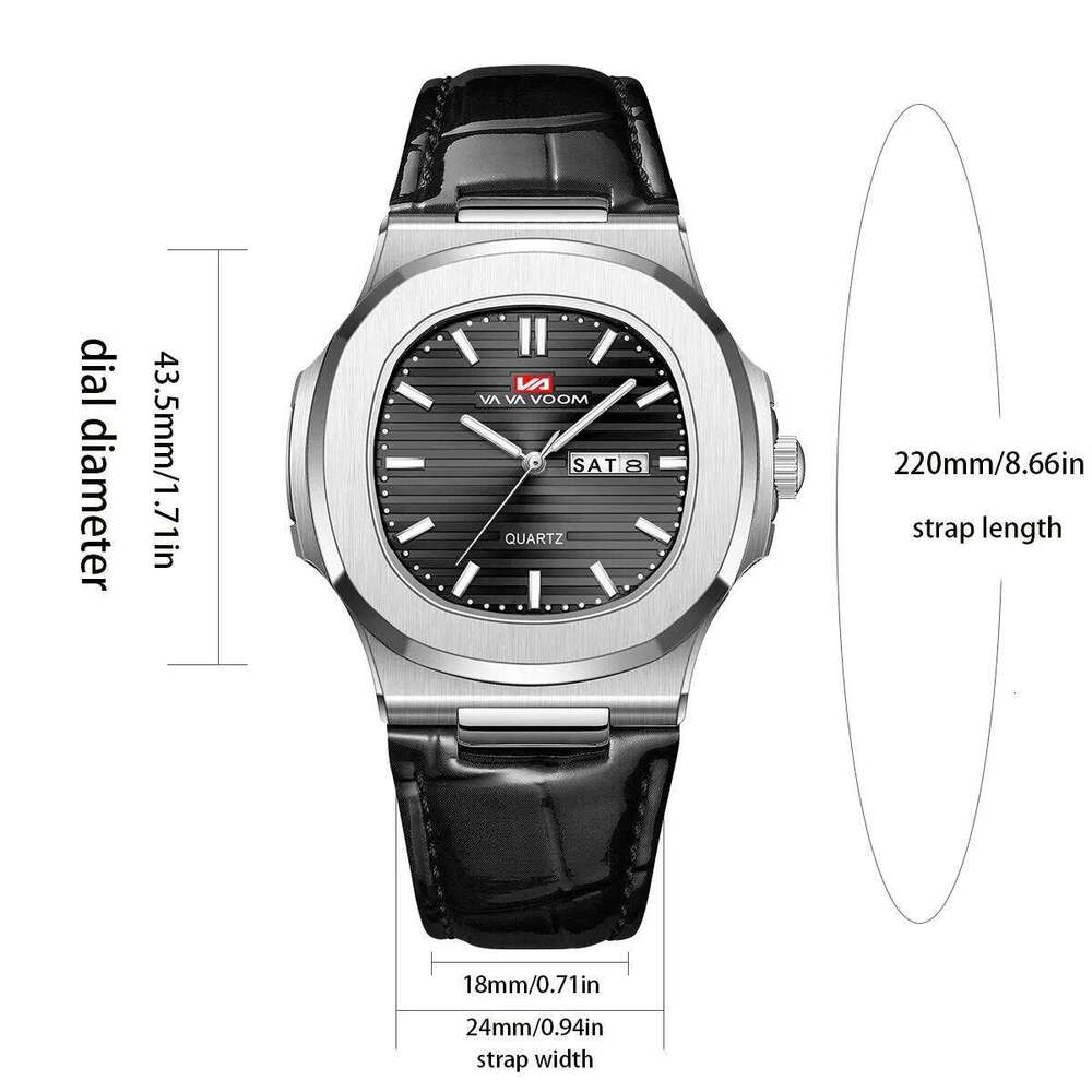 Luxury Men Quartz 40mm Black Leather Sports Clock Business Work Travel Leisure Military Waterproof 3Bar Couple Wrist Watch