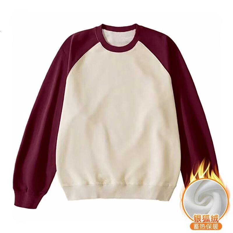 Style Creative Patchwork Color-blocking Fleece-lined Crew Neck Sweatshirt Designer Hoodie For Men Autumn Trendy Brand Versatile Loose Casual Pullover 