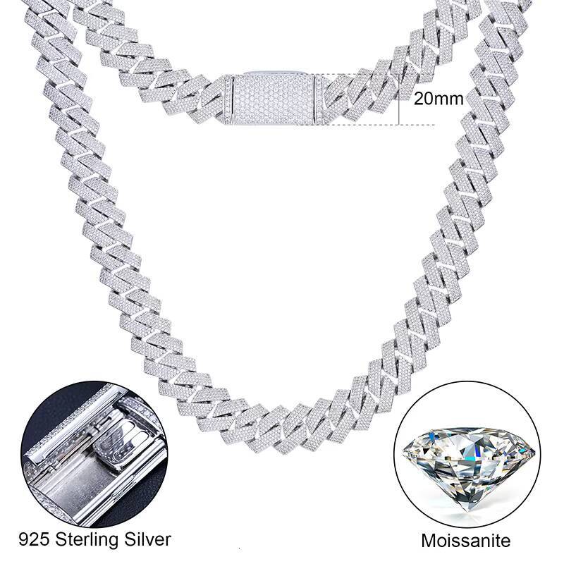 Dropshipping Pass Diamond Tester 20mm 4 Rows VVS Moissanite Diamond 925 Sterling Silver Miami Cuban Link Chain Necklace
