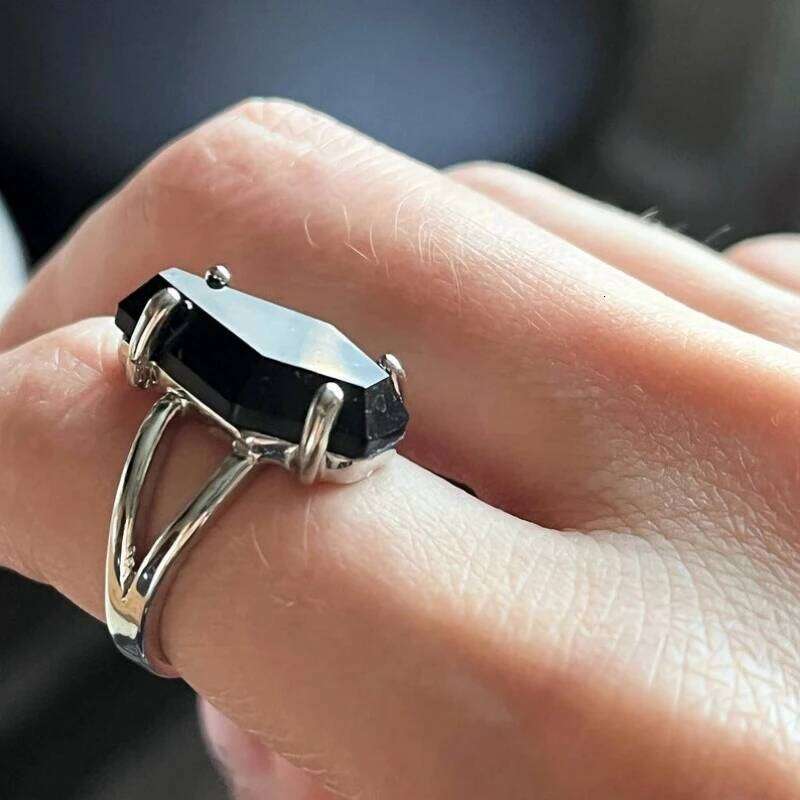 Coffin Ring, Goth Black Jewelry, Vampire , Witch, Gothic, Rings, Onyx Gemstone jewelry H260312