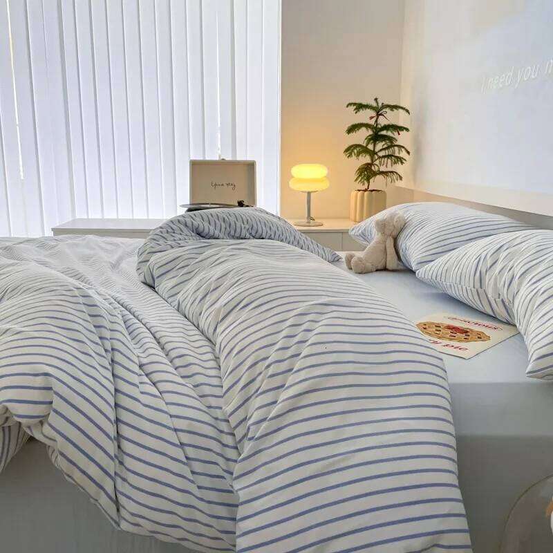 Blue Strip Duvet Twin Full Queen 4Pcs Vertical Striped Microfiber Soft and Lightweight Comforter Cover Sheet Pillowcases H260312