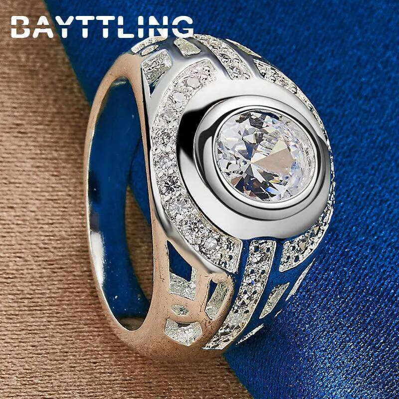 Fashion 925 Sterling Silver 6/7/8/9/10# Round Large Zircon Ring For Men Women Engagement Gifts Jewelry Accessories H260312