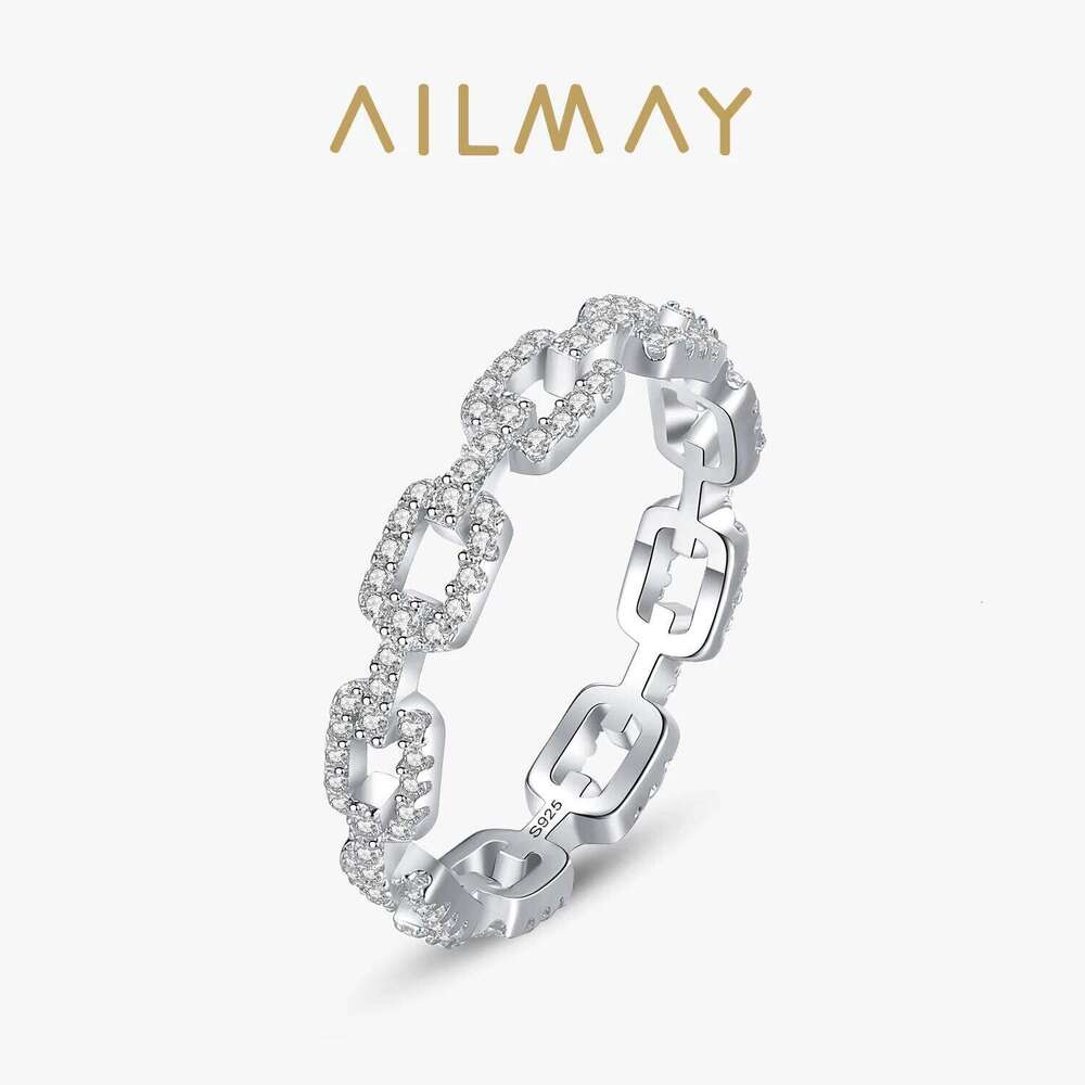 Ailmay Cadena Hueca Genuine 925 Sterling Silver Stackable Charm Finger Ring For Women Girls Anti-allergy Fine Jewelry Gifts H260312