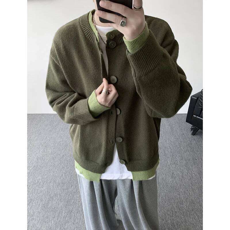 Men's Casual Contrast Color Cardigan Sweater Loose Button Front Knitted Coat for Daily Wear