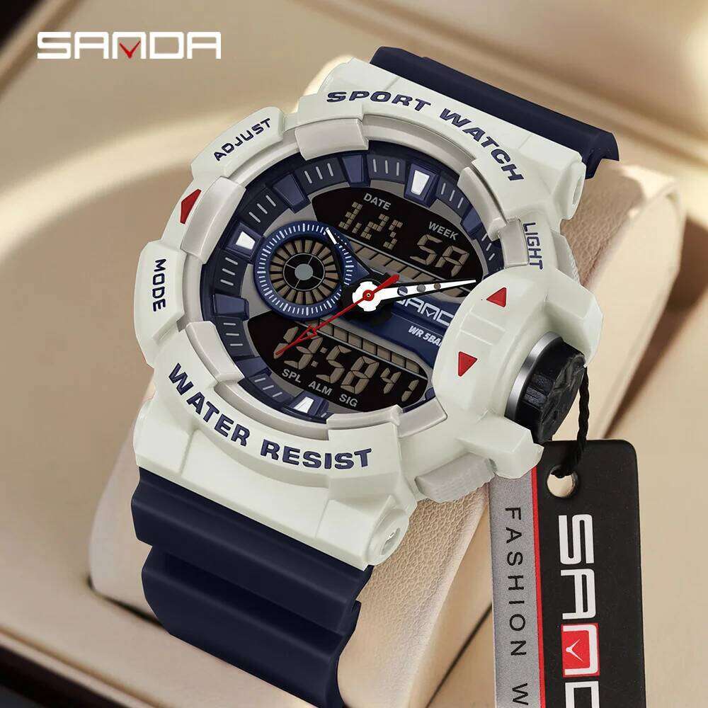 SANDA 3310 Fashion Men's Military Sports Multi functional Waterproof LED Dual Display Electronic Watch