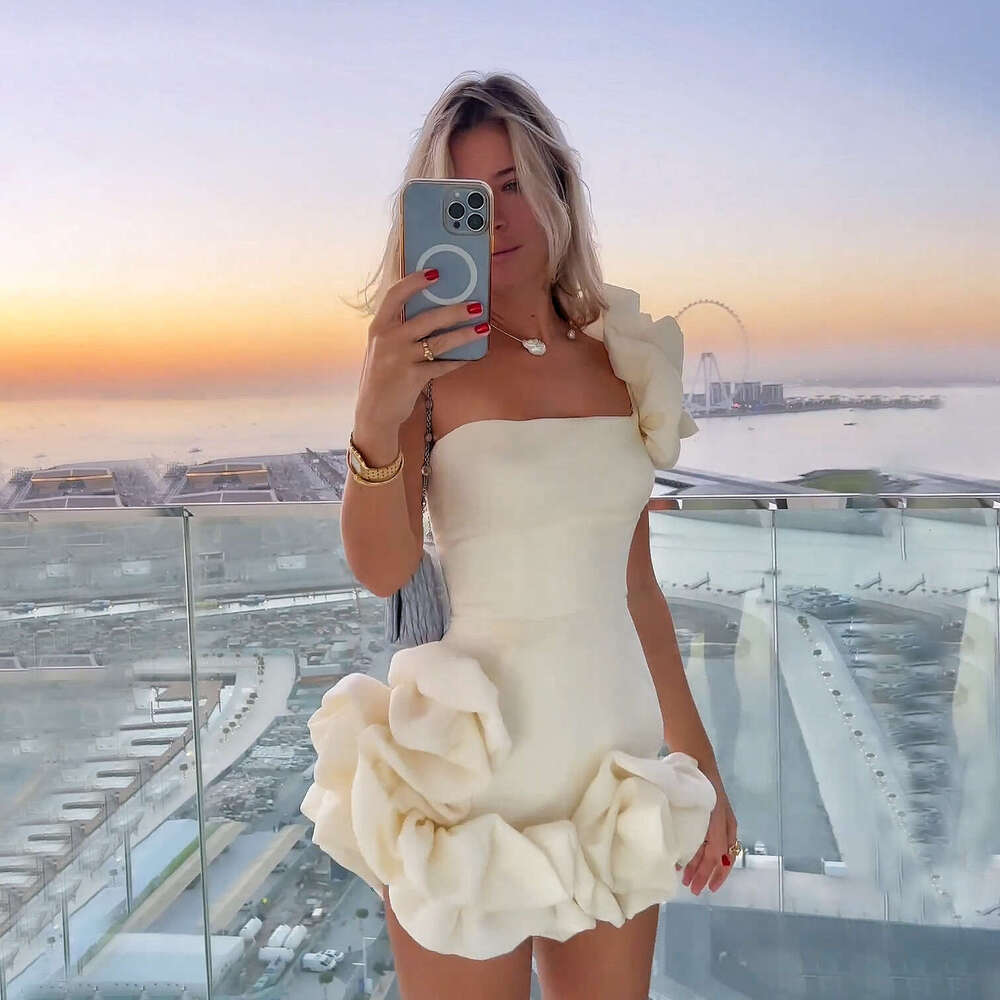 New 2026 cross-border formal dress, tight-fitting short skirt with irregular ruffles and waist-cinching design